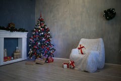 New year Christmas tree decor gifts stock image New year Christmas tree decor gifts stock image