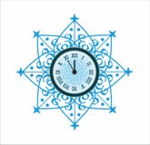 New Year Clock. In blue Snowflake vector illustration New Year Clock. In blue Snowflake vector illustration
