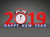New Year 2019 with Clock. 3D Rendered Image royalty free illustration New Year 2019 with Clock. 3D Rendered Image royalty free illustration