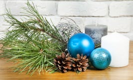 New Year 2017 composition with bright blue ball and white and gr Royalty Free Stock Images New Year 2017 composition with bright blue ball and white and gr Royalty Free Stock Images
