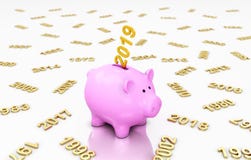 New Year 2019 Creative Design Concept with Piggy Bank. 3D Rendered Image stock illustration New Year 2019 Creative Design Concept with Piggy Bank. 3D Rendered Image stock illustration