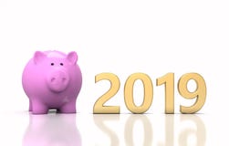 New Year 2019 Creative Design Concept with Piggy Bank. 3D Rendered Image vector illustration New Year 2019 Creative Design Concept with Piggy Bank. 3D Rendered Image vector illustration