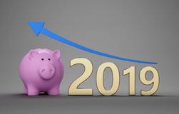 New Year 2019 Creative Design Concept with Piggy Bank. 3D Rendered Image vector illustration New Year 2019 Creative Design Concept with Piggy Bank. 3D Rendered Image vector illustration