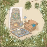 New year fireplace color christmas vector illustration New year fireplace color christmas vector illustration