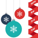New Year Greeting Banner with Decorated Christmas Ball Toys, Flat Vector Illustration. For Your Projects stock illustration New Year Greeting Banner with Decorated Christmas Ball Toys, Flat Vector Illustration. For Your Projects stock illustration