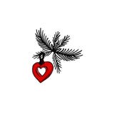 New Year hand drawn red heart toy with branches on white background. stock illustration New Year hand drawn red heart toy with branches on white background. stock illustration