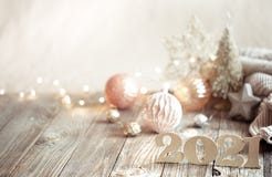 New year 2021 holiday background with new year decor