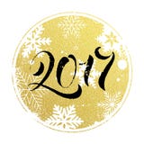 New Year ornament decoration background gold text. 2017 Vector greeting for Happy New Year of winter golden and silver crystal snowflakes ornaments. Golden stock illustration New Year ornament decoration background gold text. 2017 Vector greeting for Happy New Year of winter golden and silver crystal snowflakes ornaments. Golden stock illustration