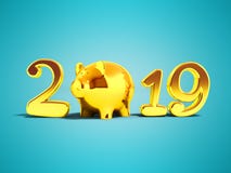 New Year 2019 pig year golden inscription front view 3d render o. N blue background with shadow stock illustration New Year 2019 pig year golden inscription front view 3d render o. N blue background with shadow stock illustration