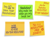 New Year Resolutions, no thanks - assorted messages. Not everyone loves resolutions! Individual sticky notes easily removed from background for placement royalty free illustration New Year Resolutions, no thanks - assorted messages. Not everyone loves resolutions! Individual sticky notes easily removed from background for placement royalty free illustration