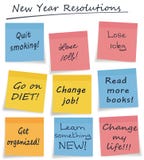 New year resolutions style sticky notes. Assorted fond hopes! New Year or general self improvement actions, each note easily separable for placement on page stock illustration New year resolutions style sticky notes. Assorted fond hopes! New Year or general self improvement actions, each note easily separable for placement on page stock illustration