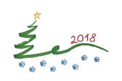 New Year`s Christmas tree with balls and numbers 2018 painted wi. New Year`s green Christmas tree with balls and numbers 2018 painted with watercolor markers on stock illustration New Year`s Christmas tree with balls and numbers 2018 painted wi. New Year`s green Christmas tree with balls and numbers 2018 painted with watercolor markers on stock illustration