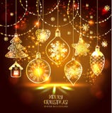 New Year's greeting card merry Christmas. Bright New Year's toys on a soft background with snowflakes royalty free illustration New Year's greeting card merry Christmas. Bright New Year's toys on a soft background with snowflakes royalty free illustration
