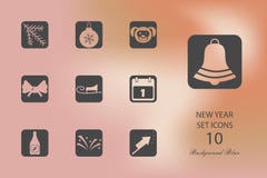 New Year. Set of flat icons on blurred background. Vector illustration royalty free illustration New Year. Set of flat icons on blurred background. Vector illustration royalty free illustration