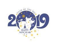 New Year template nice pig boar and christmas stars. Post stamp 2019. Happy New Year! Year of the Pig 2019 royalty free illustration New Year template nice pig boar and christmas stars. Post stamp 2019. Happy New Year! Year of the Pig 2019 royalty free illustration