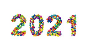 2021 New Years date in multicolored round balls