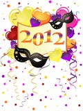 New years eve. Illustration of balloons, masks and numbers on a colorfulparty background stock illustration New years eve. Illustration of balloons, masks and numbers on a colorfulparty background stock illustration
