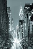 New York City at night - 42nd Street with traffic, black and wh stock photo New York City at night - 42nd Street with traffic, black and wh stock photo