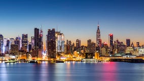 New York City skyline at dawn stock photo New York City skyline at dawn stock photo