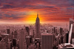 New York City Skyline With A Sunset Stock Images New York City Skyline With A Sunset Stock Images