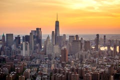 New York city at sunset aerial view stock photo New York city at sunset aerial view stock photo