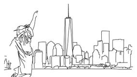 New York mit Statue von Liberty Outline Animation lizenzfreie abbildung New York mit Statue von Liberty Outline Animation lizenzfreie abbildung