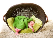 Newborn Baby In Green Blanket Royalty Free Stock Image