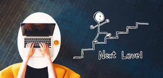 Next level concept with person using a laptop royalty free stock images Next level concept with person using a laptop royalty free stock images