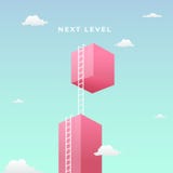 Next level to success visual concept design. double step climb the high giant wall towards the sky with tall ladder vector stock illustration Next level to success visual concept design. double step climb the high giant wall towards the sky with tall ladder vector stock illustration