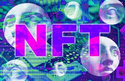 NFT Non fungible token. Crypto art concept. Technology selling unique collectibles, games characters, blockchain assets
