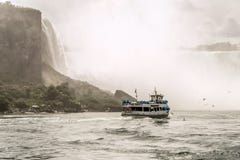 NIAGRA, Canada 06 d'ONTARIO 09 2017 touristes à bord de la domestique du bateau de brume aux chutes du Niagara Etats-Unis photographie stock libre de droits NIAGRA, Canada 06 d'ONTARIO 09 2017 touristes à bord de la domestique du bateau de brume aux chutes du Niagara Etats-Unis photographie stock libre de droits