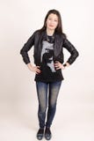 Nice asian girl in black jacket . Royalty Free Stock Image Nice asian girl in black jacket . Royalty Free Stock Image