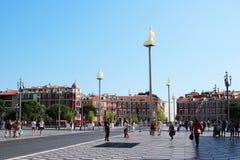 NICE, FRANCE - CIRCA 2016: Jean Medecin Avenue, this street features a large pedestrian square and is frequented by thousands of t stock photo NICE, FRANCE - CIRCA 2016: Jean Medecin Avenue, this street features a large pedestrian square and is frequented by thousands of t stock photo