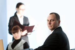 Nice girl and men with notebook stock image Nice girl and men with notebook stock image
