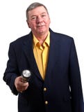 Nicely Dressed Mature Man Holding Flashlight Royalty Free Stock Photography Nicely Dressed Mature Man Holding Flashlight Royalty Free Stock Photography