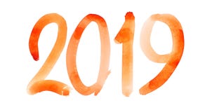 Nieuw jaar 2019 - Hand getrokken rood waterverfaantal stock illustratie Nieuw jaar 2019 - Hand getrokken rood waterverfaantal stock illustratie