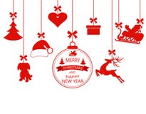 Nieuwjaarkerstmis Diverse hangende ornamenten, geïsoleerde Kerstmanhoed, rendier, hart, gift, hond en Kerstboom royalty-vrije illustratie Nieuwjaarkerstmis Diverse hangende ornamenten, geïsoleerde Kerstmanhoed, rendier, hart, gift, hond en Kerstboom royalty-vrije illustratie