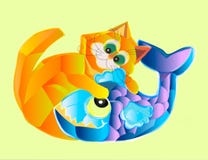 Niezwykła przyjaźń ryba i kot ilustracji Niezwykła przyjaźń ryba i kot ilustracji