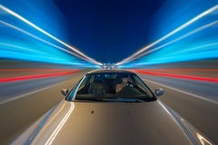 Night Car And Speedy Blured Neon Lights Stock Image