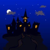 Night illustration for the holiday of Halloween, Gothic castle o vector illustration Night illustration for the holiday of Halloween, Gothic castle o vector illustration