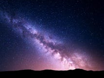 Night landscape with Milky Way. Starry sky, Universe