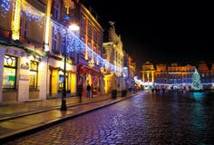 Night lights of the city on Christmas night in Poznan