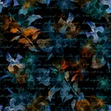 Night mysterious flowers, hand written letter text. Black background. Seamless pattern