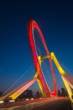 Night Scene Cityscape Side View Of Tianjin Ferris Wheel ,Tianjin Eye With Dark Blue Background. Stock Image
