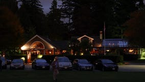 Night scene Teahouse restaurant at Stanley Park. In Vancouver BC Canada Night scene Teahouse restaurant at Stanley Park. In Vancouver BC Canada