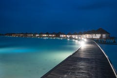 Night scene of typical luxury overwater villa stock image Night scene of typical luxury overwater villa stock image