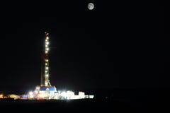 Night Shot of Oil Rig in North Dakota