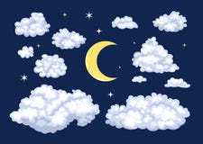 Night sky set. Clouds of different shapes and moon. royalty free illustration Night sky set. Clouds of different shapes and moon. royalty free illustration