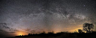 Night sky stars and milky way star and clouds panorama