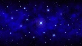 Night starry sky with moving smoke, fog, dark blue dynamic space background bright big stars, moving nebula, seamless loop